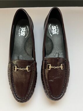 SAS Women's Tripad Comfort Dark Brown Patent Leather Loafers with Silver Bit